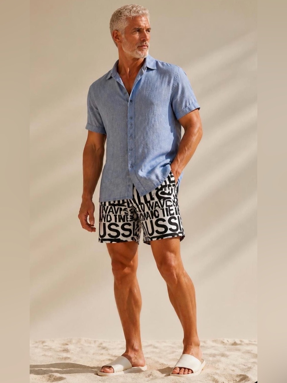 Aussiebum Men's Black & White Logo Print Swim Bermudas